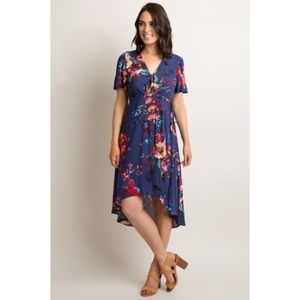 PinkBlush Navy Floral Hi-Low Wrap Dress